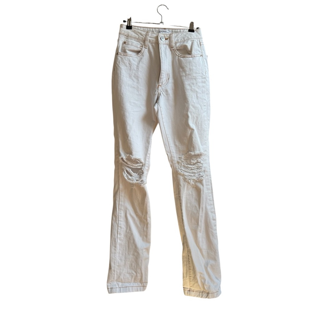 WeWoreWhat White and Brown Stitch Jeans, Distressed, Size 24